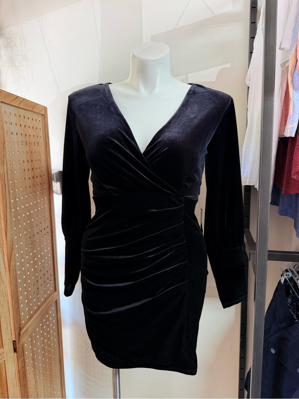 Express Black Velvet Wrap-Style Mini Dress
